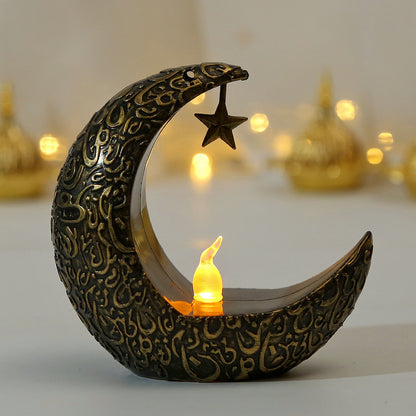 Star Moon Candlestick Arabian Lantern Electric Candle Lamp Storm